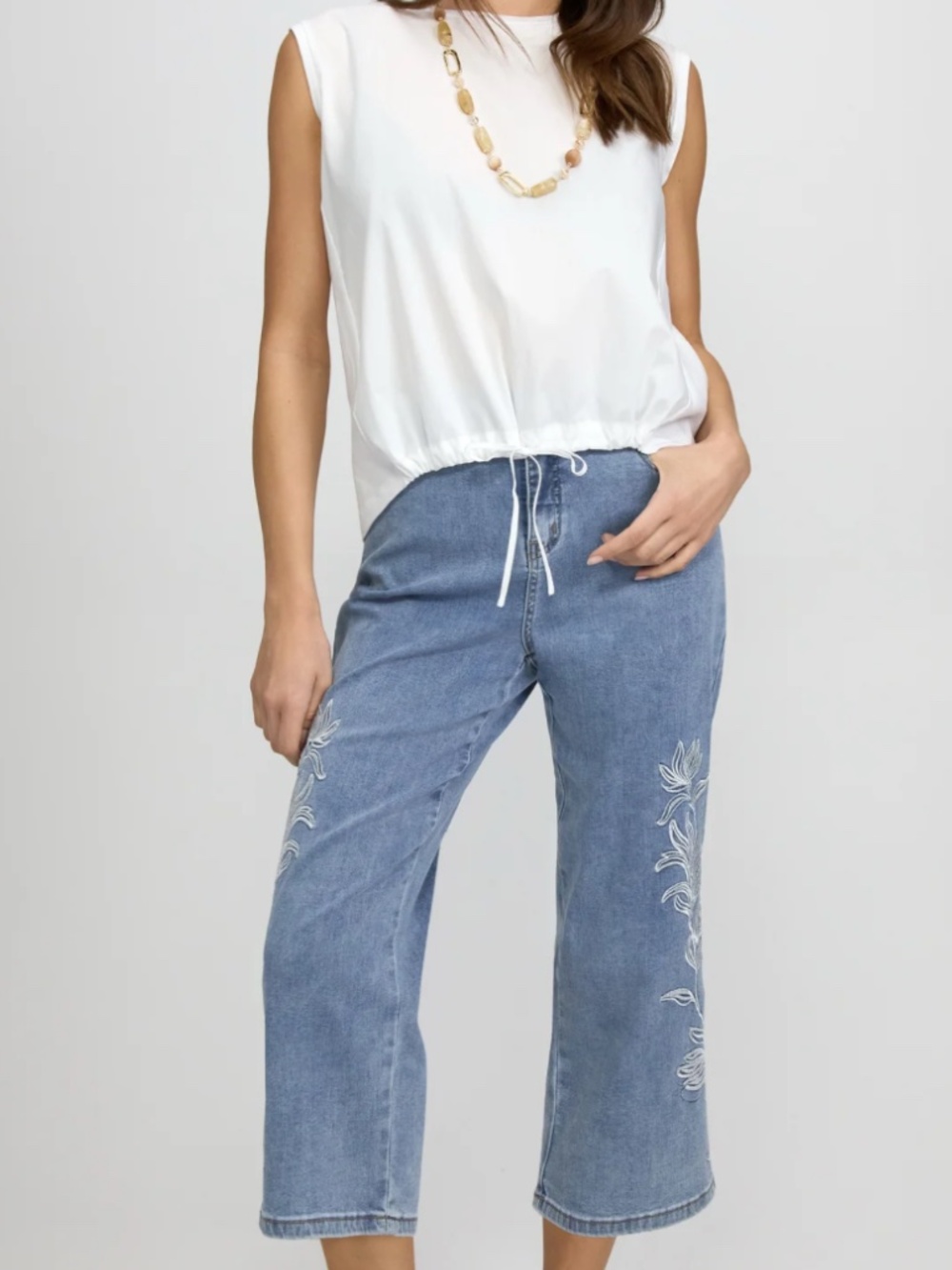 NWOT Laura Embroidered Straight-Leg Capris Light Wash Denim High-Rise Size 8
